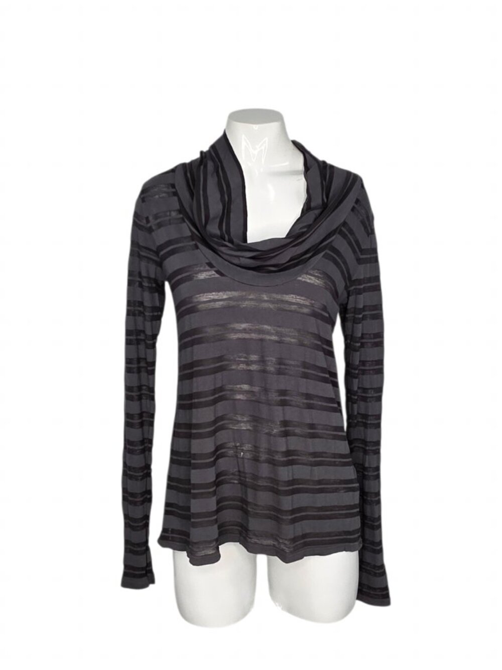 Standard James Perse Long Sleeve Cowl Neck Shirt, Sheer, Striped, Size 1 / US S